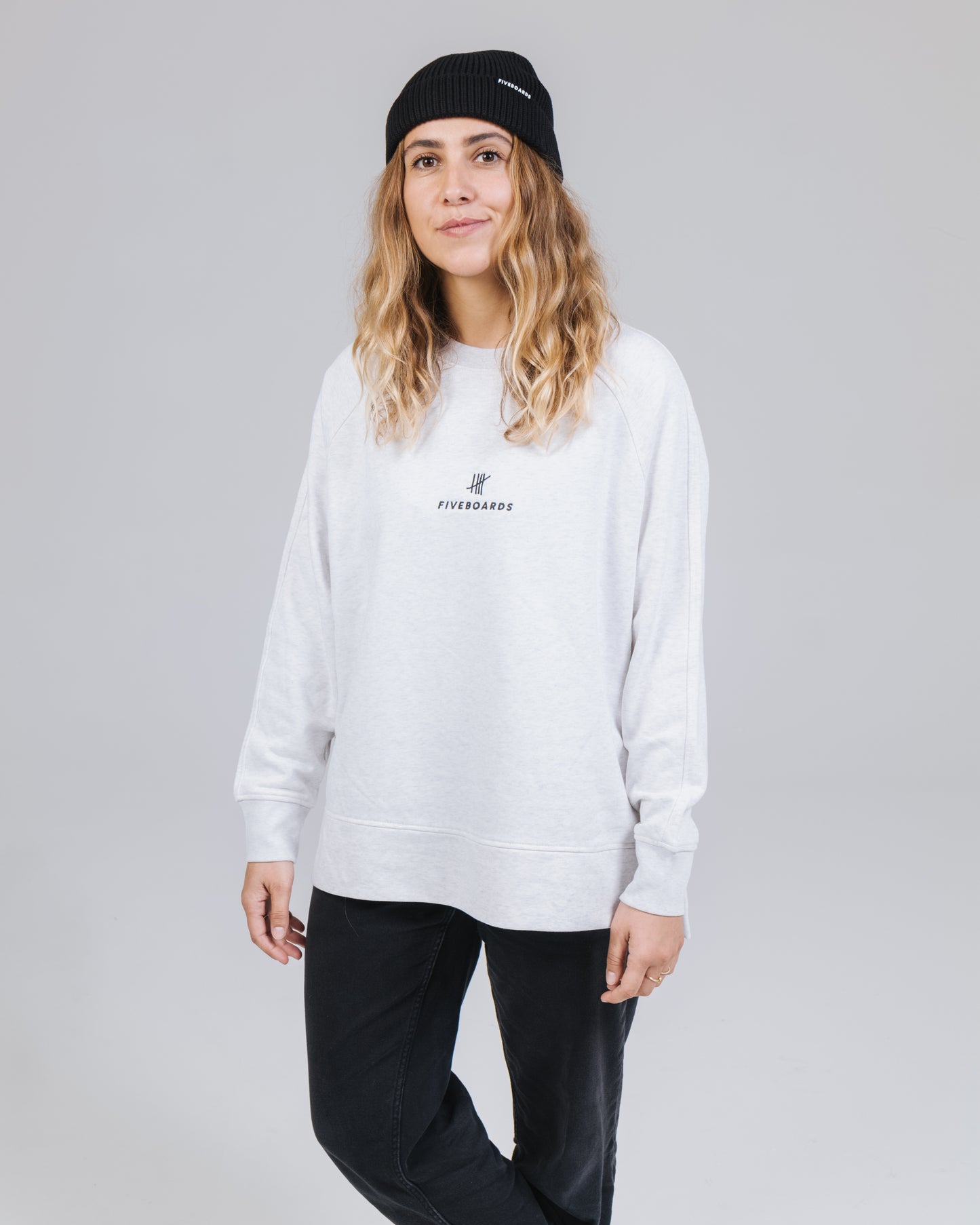 Fiveboards Women Crewneck Basic Embroidery - light heather