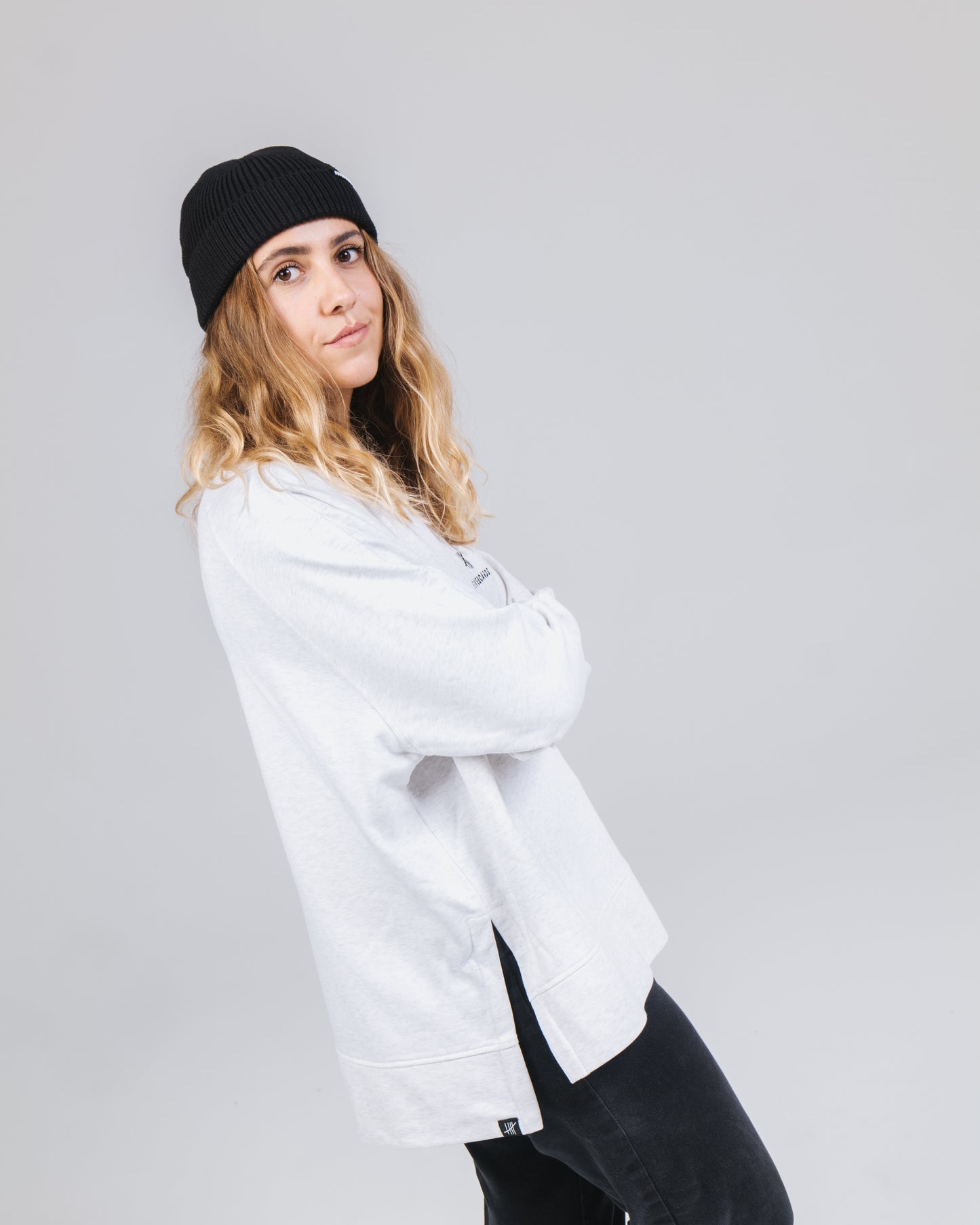 Fiveboards Women Crewneck Basic Embroidery - light heather